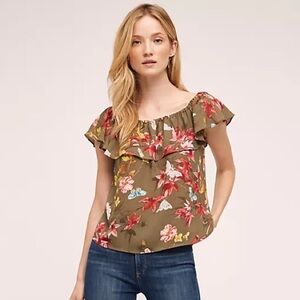 Maeve Vallita Off-The-Shoulder Blouse Floral Ruffle Sz Large
